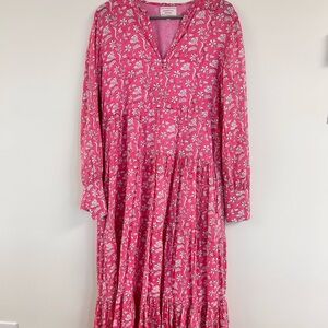 Hampton House Pink and White Tiered Sundress with Bishop Sleeves